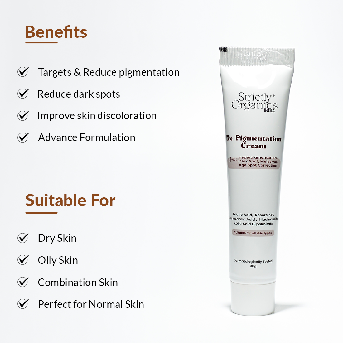 Depigmentation cream for face - Strictly organics
