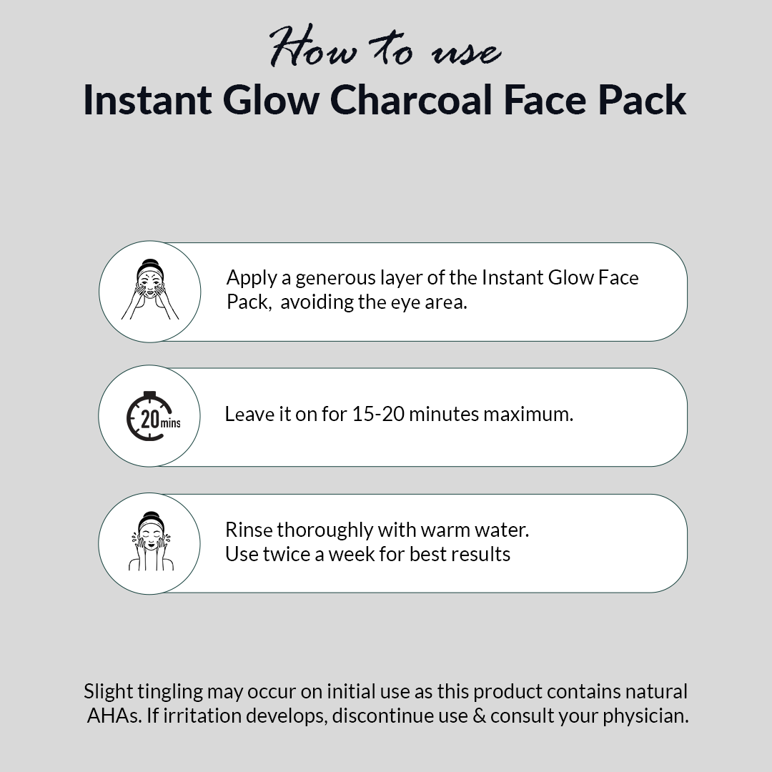 Instant glow charcoal face pack with glycolic acid, lactic acid, vitamin E- Strictly organics